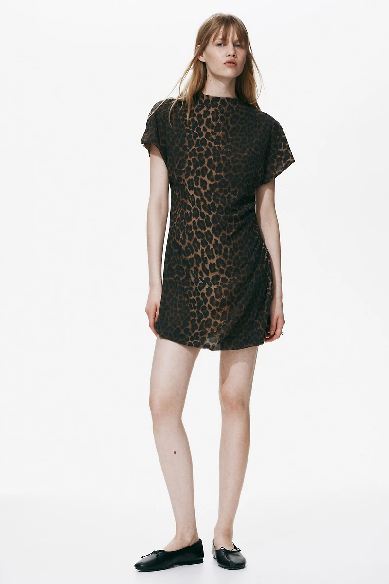 Draped Mock Turtleneck Dress