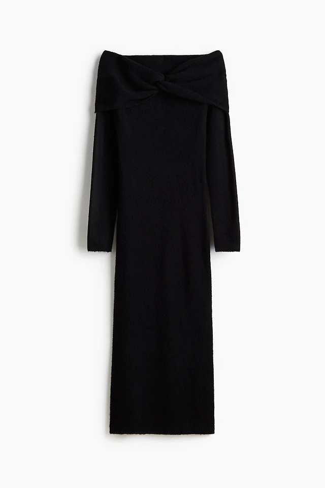 h&m black off the shoulder dress Fine-Knit Off-the-Shoulder Black Lace Corset Maxi shoulder dress in twill Category_Mother of the Bride Dresses Size:XL / 38-39 Sleeve