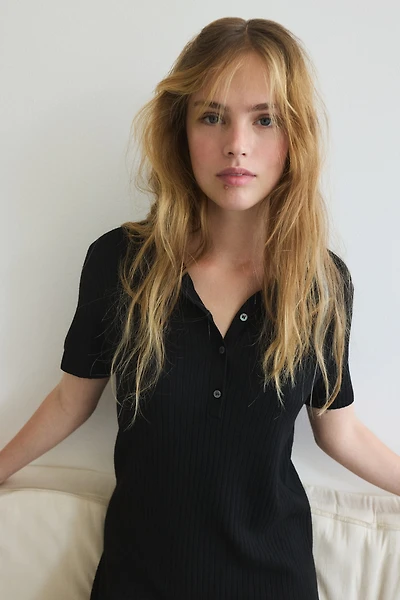 Rib-Knit Dress with Collar