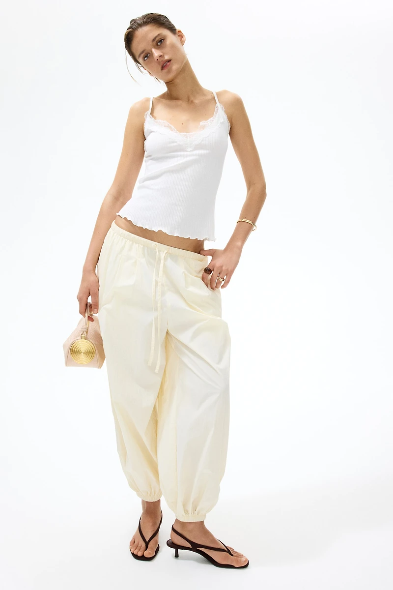 Lace-Trimmed Pointelle-Knit Top