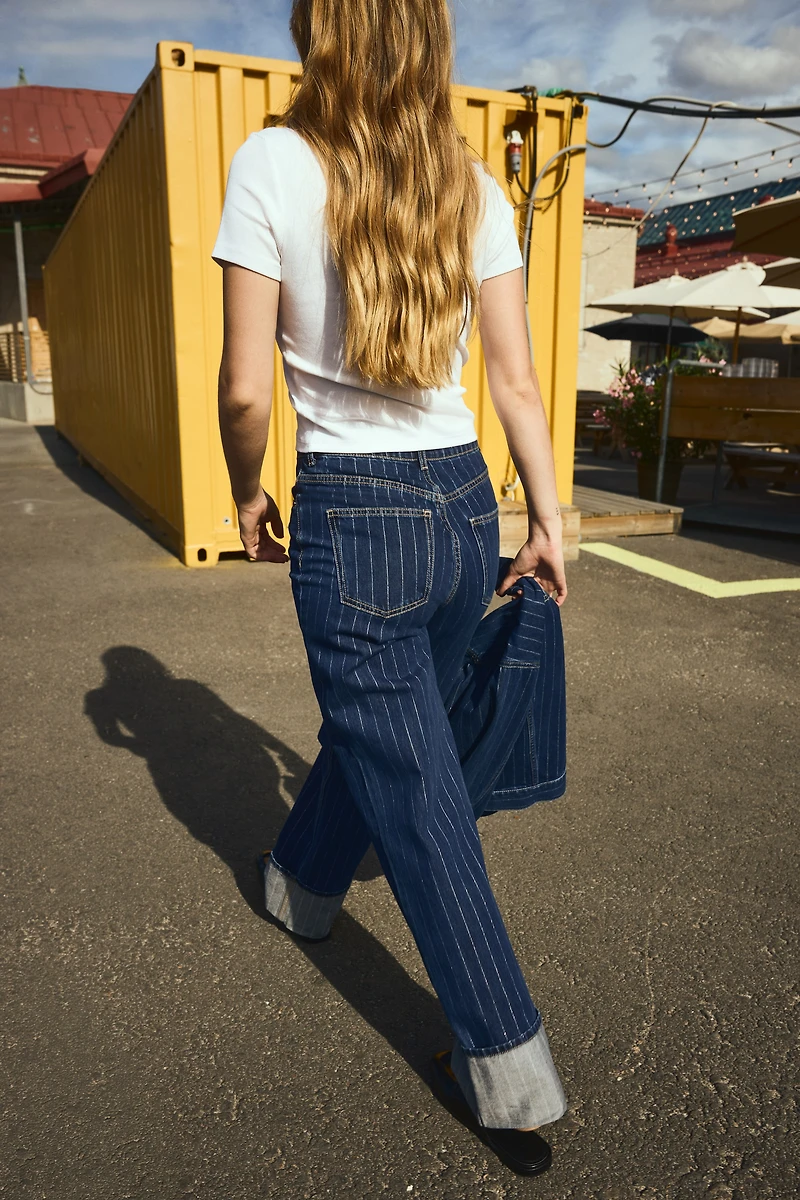 Jean large à revers taille très haute