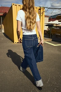 Jean large à revers taille très haute