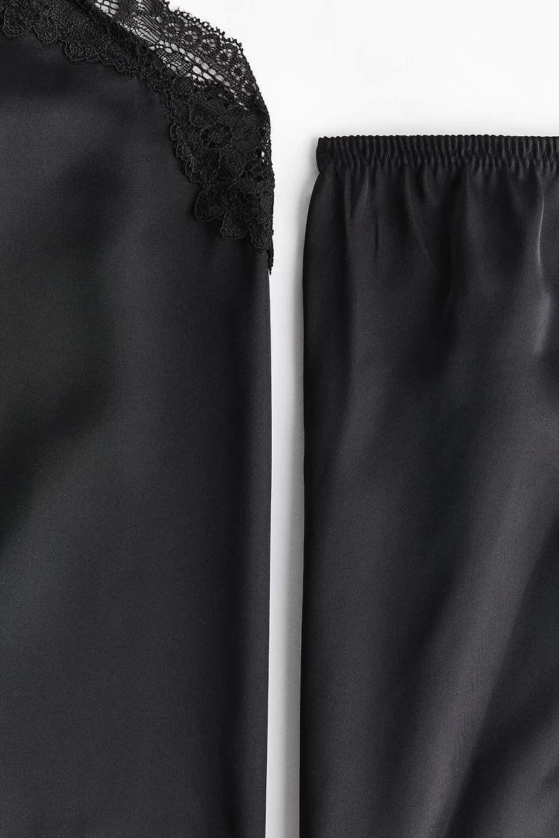 Lace-Trimmed Satin Pajamas