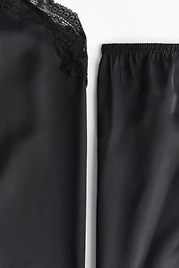 Lace-Trimmed Satin Pajamas