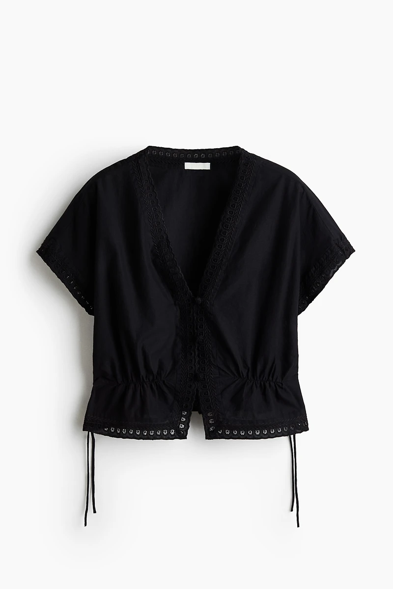 Button-Front Top with Eyelet Embroidery