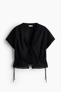 Button-Front Top with Eyelet Embroidery
