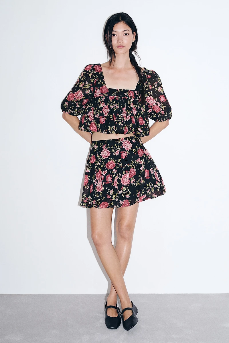 Patterned Bubble-Hem Skirt
