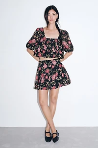 Patterned Bubble-Hem Skirt