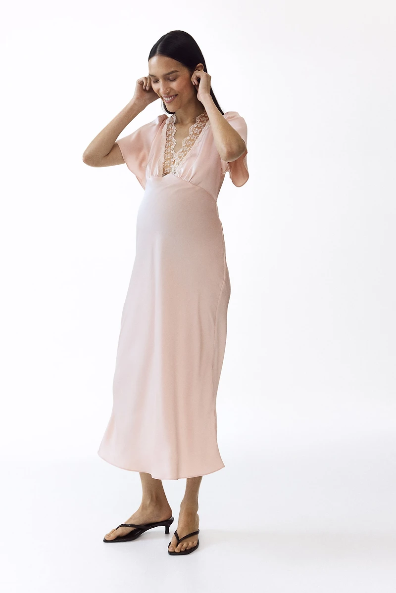 MAMA Lace-Trimmed Satin Dress