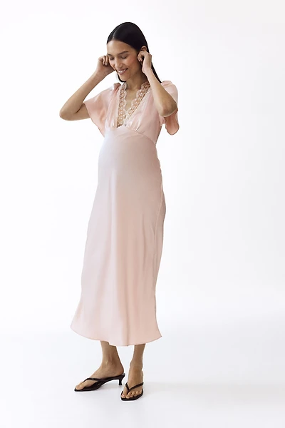 MAMA Lace-Trimmed Satin Dress