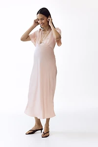 MAMA Lace-Trimmed Satin Dress