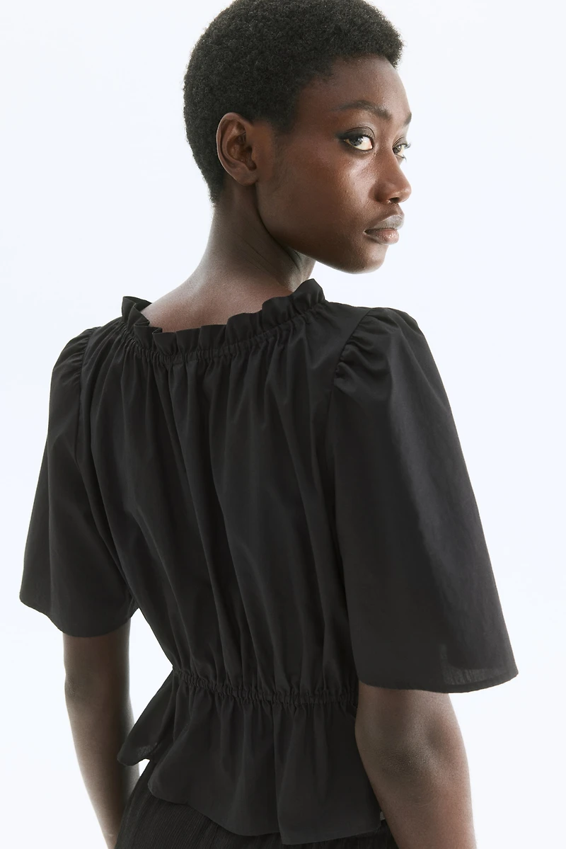 Ruffle-Trimmed Cotton Blouse