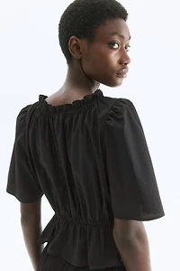 Ruffle-Trimmed Cotton Blouse