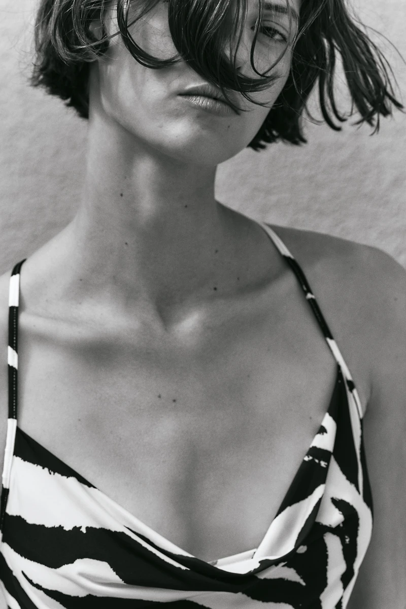 Printed Cowl-Neck Dress