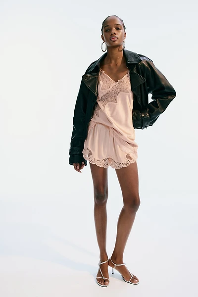 Lace-Trimmed Satin Camisole Top