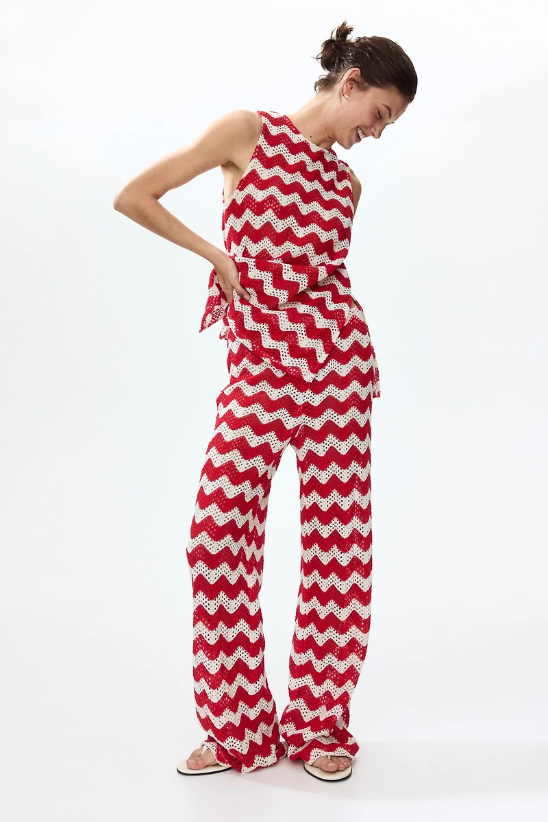 Crochet-Look Jacquard Jersey Top