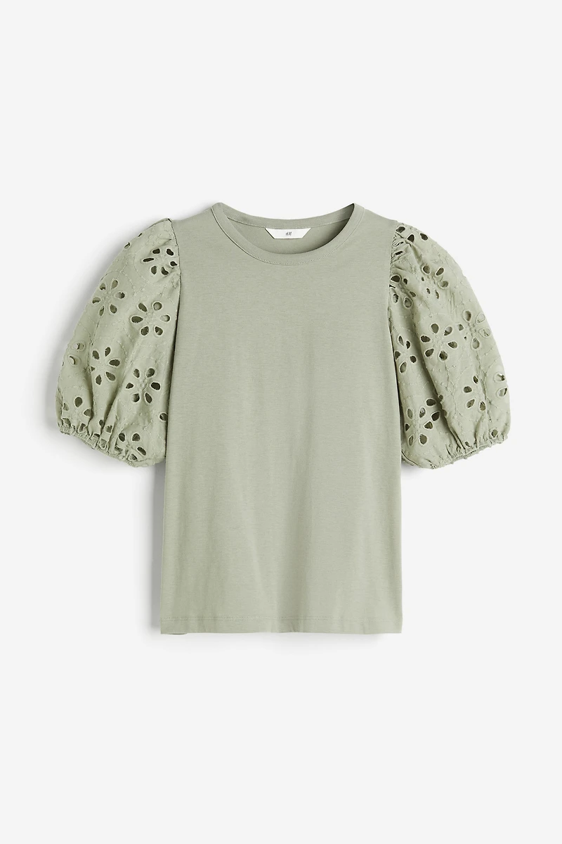Top with Eyelet Embroidered Sleeves