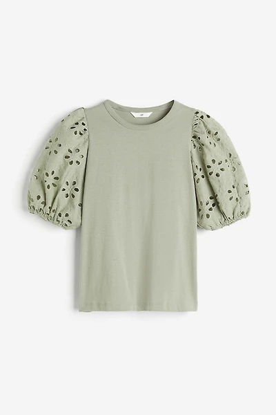 Top with Eyelet Embroidered Sleeves