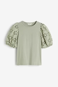 Top with Eyelet Embroidered Sleeves