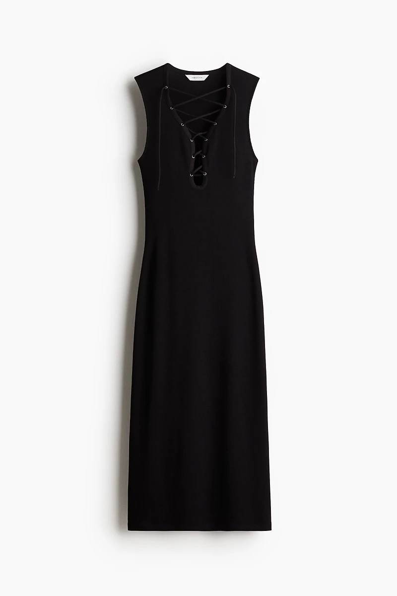 Ribbed Lacing-Detail Dress