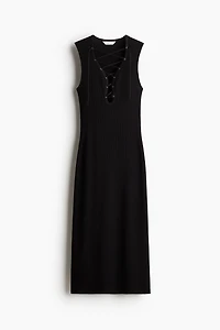 Ribbed Lacing-Detail Dress