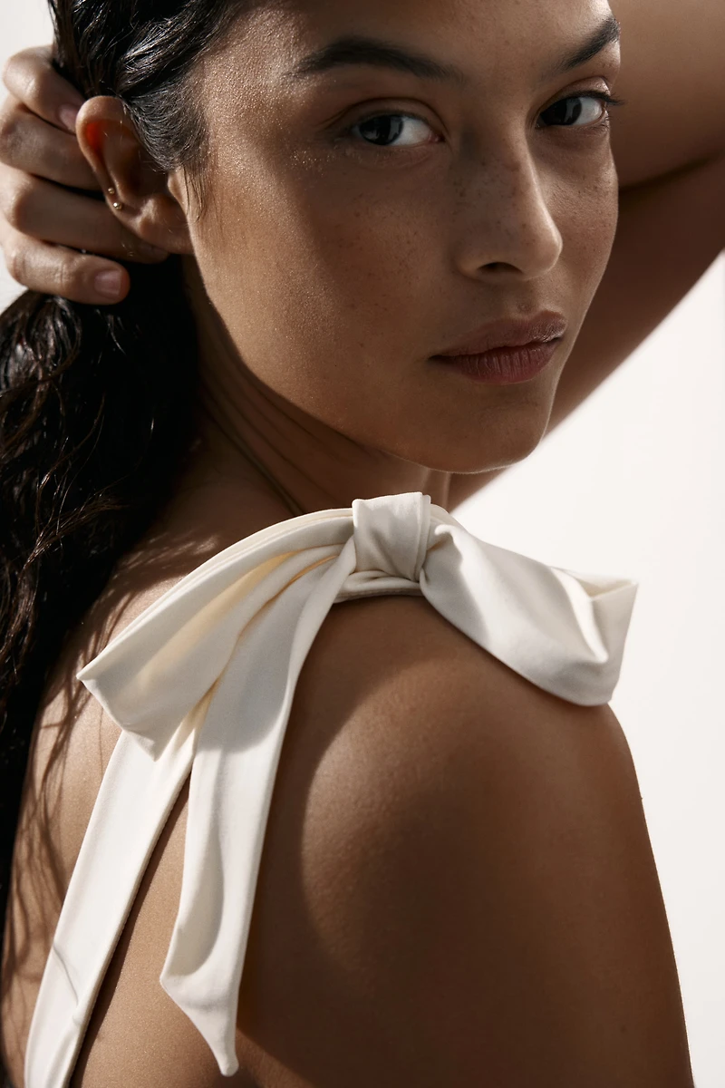 Padded-Cup Tie-Shoulder-Strap Swimsuit