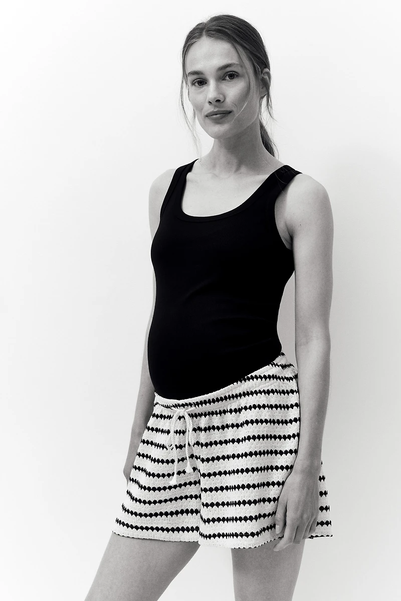 MAMA Pointelle-Knit Drawstring Shorts