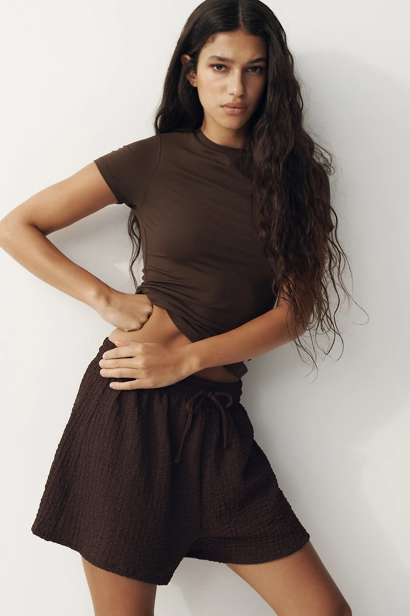 Textured Jersey Drawstring Shorts