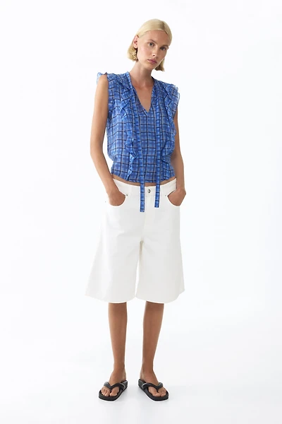 Flounced Scarf-Collar Blouse