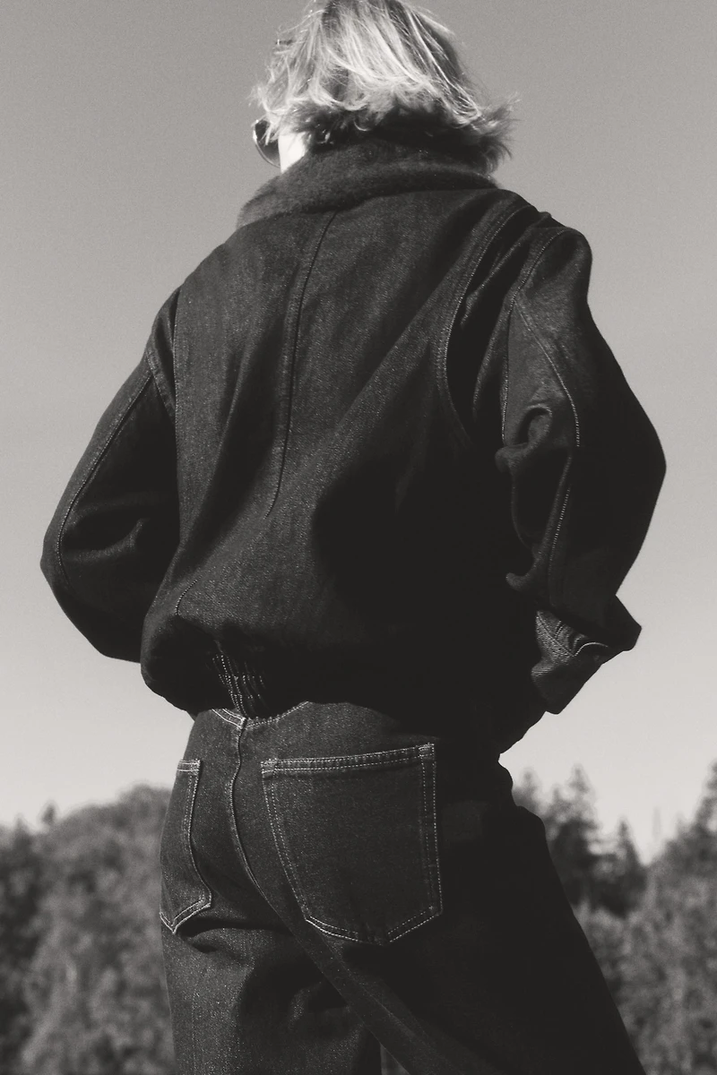 Fluffy-Collar Denim Jacket