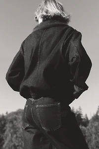 Fluffy-Collar Denim Jacket