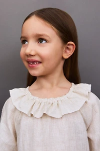 Linen Dress with Ruffle Collar