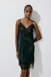Lace-Trimmed Satin Dress