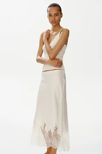 Lace-Trimmed Satin Skirt
