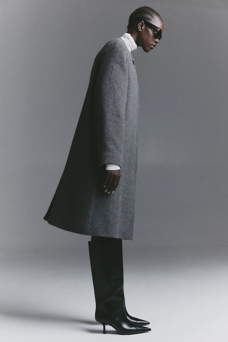 Scarf-Detail Wool-Blend Coat