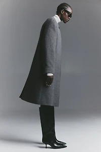 Scarf-Detail Wool-Blend Coat