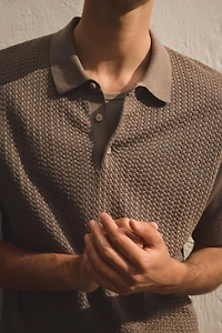 Slim-Fit Cable-Knit Polo Shirt