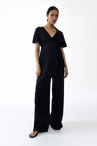 MAMA Short-sleeved tie-belt jumpsuit