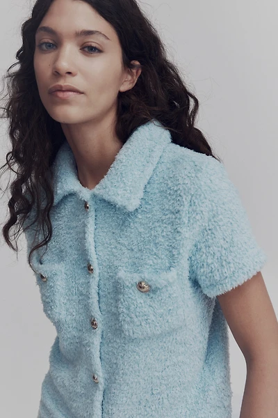 Short-Sleeved Teddy-Fleece Cardigan