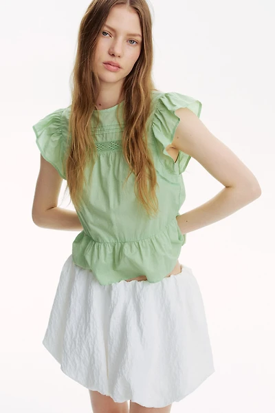 Lace-Inset Peplum Blouse