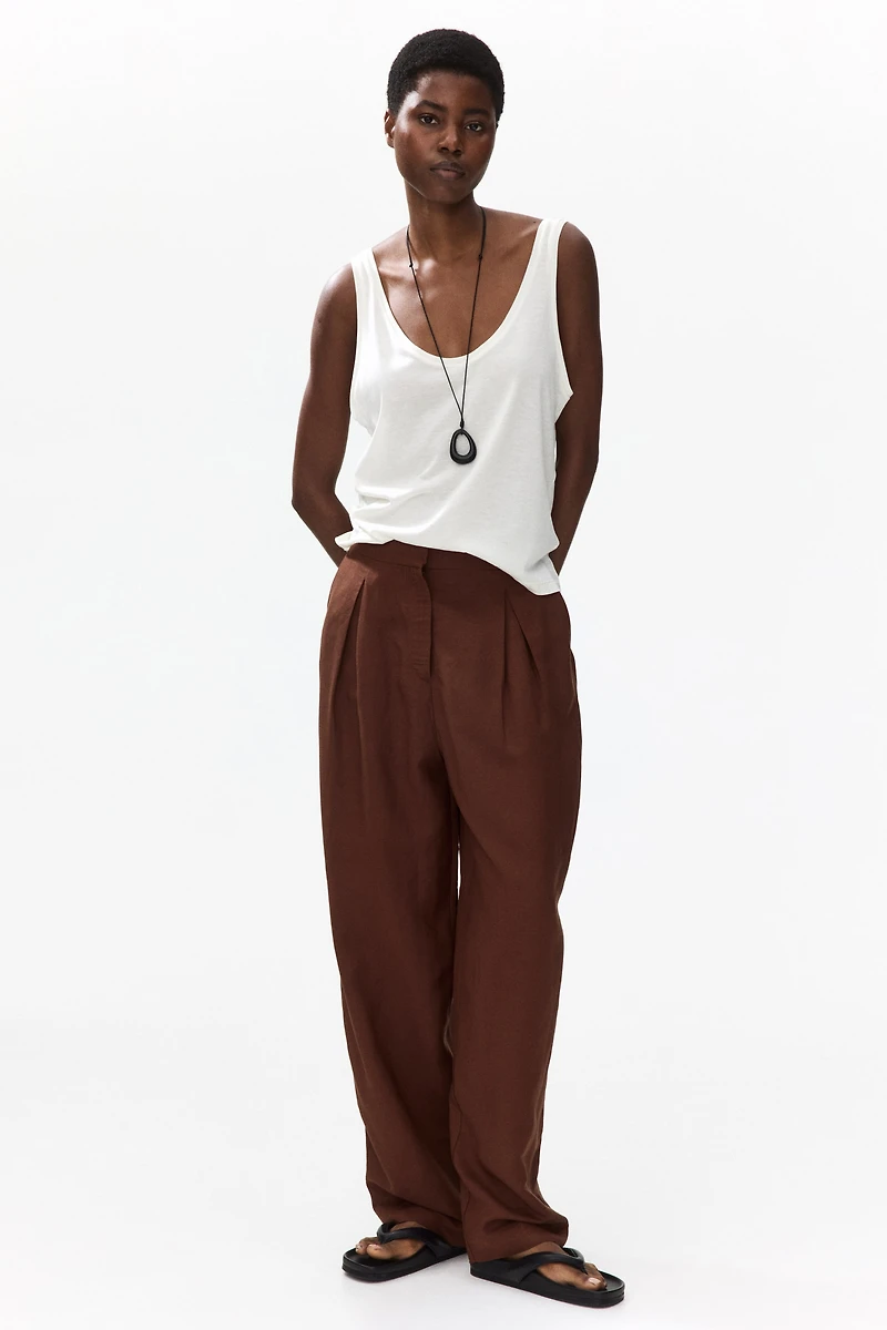 Linen-Blend Barrel-Leg Pants