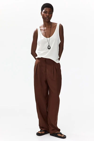 Linen-Blend Barrel-Leg Pants