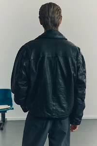 Loose-Fit Leather Aviator Jacket