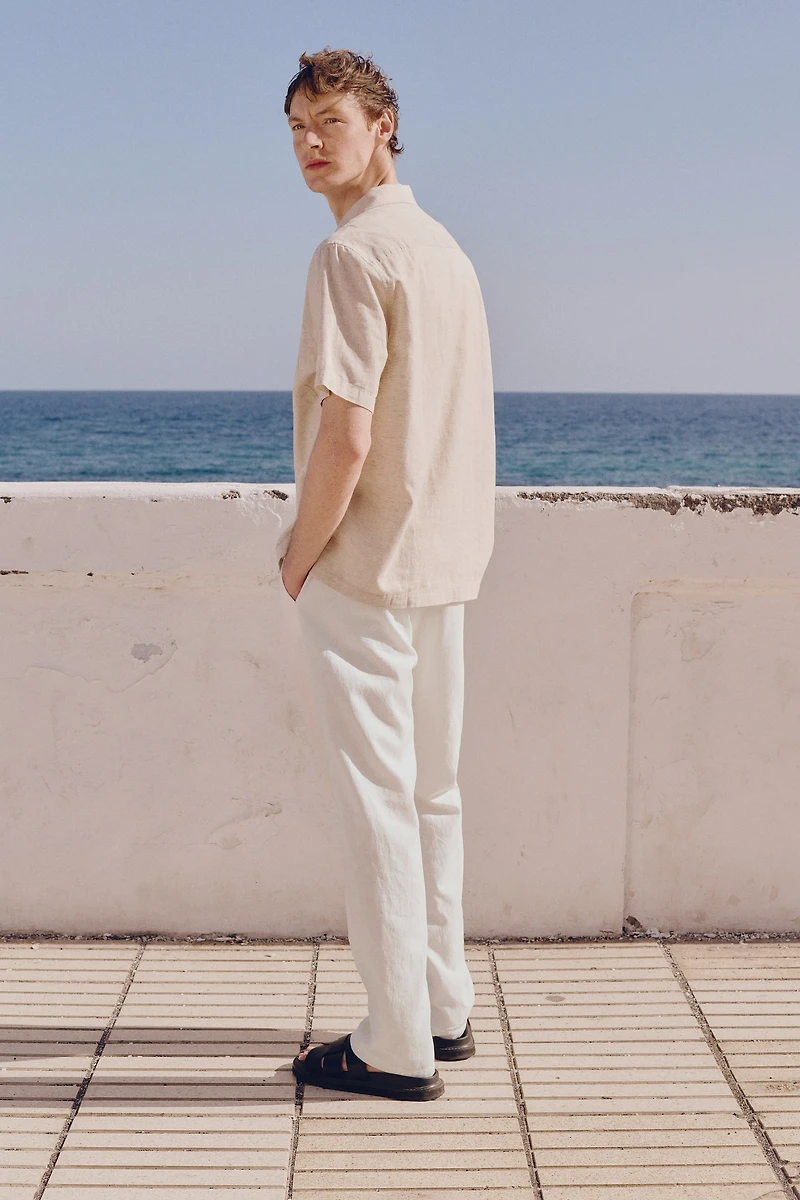Regular-Fit Linen-Blend Pants