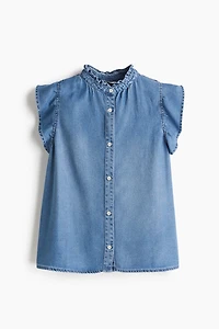 Ruffle-Trimmed Denim Blouse