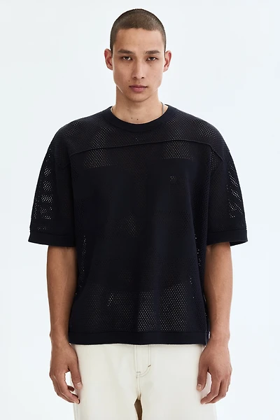 Boxy Relaxed-Fit Open-Knit T-Shirt