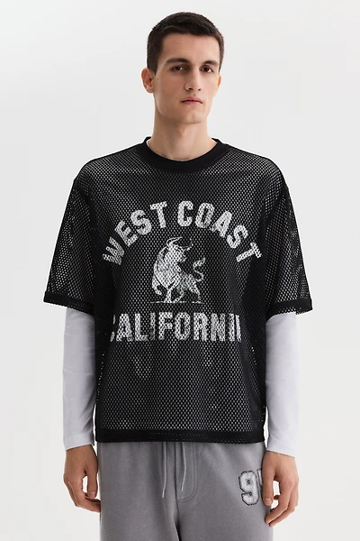 Oversized Printed Mesh T-Shirt
