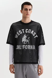 Oversized Printed Mesh T-Shirt
