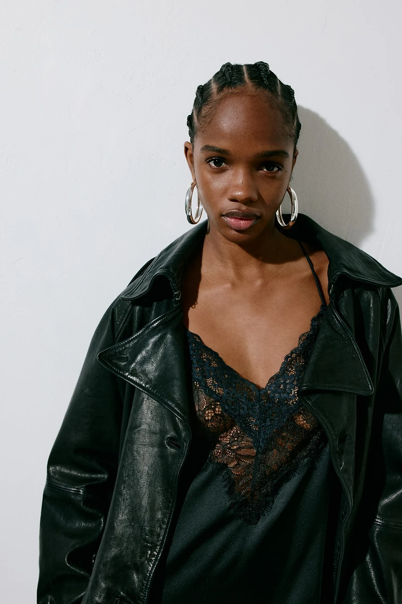 Lace-Trimmed Satin Dress