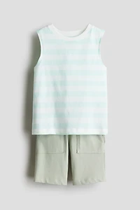 2-Piece Cotton Tank Top and Shorts Set